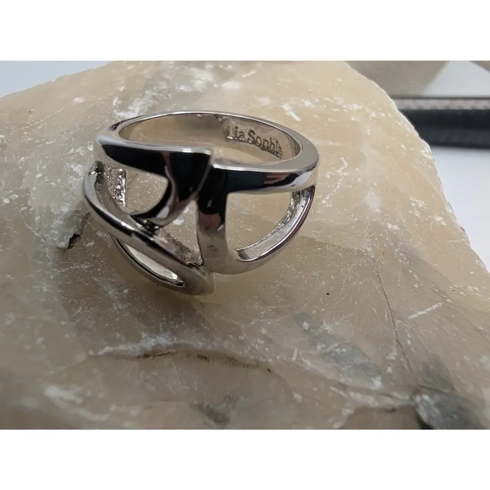 Lia Sophia Silver Tone Modern Abstract Wave Statement Ring Size 8 Fashion
